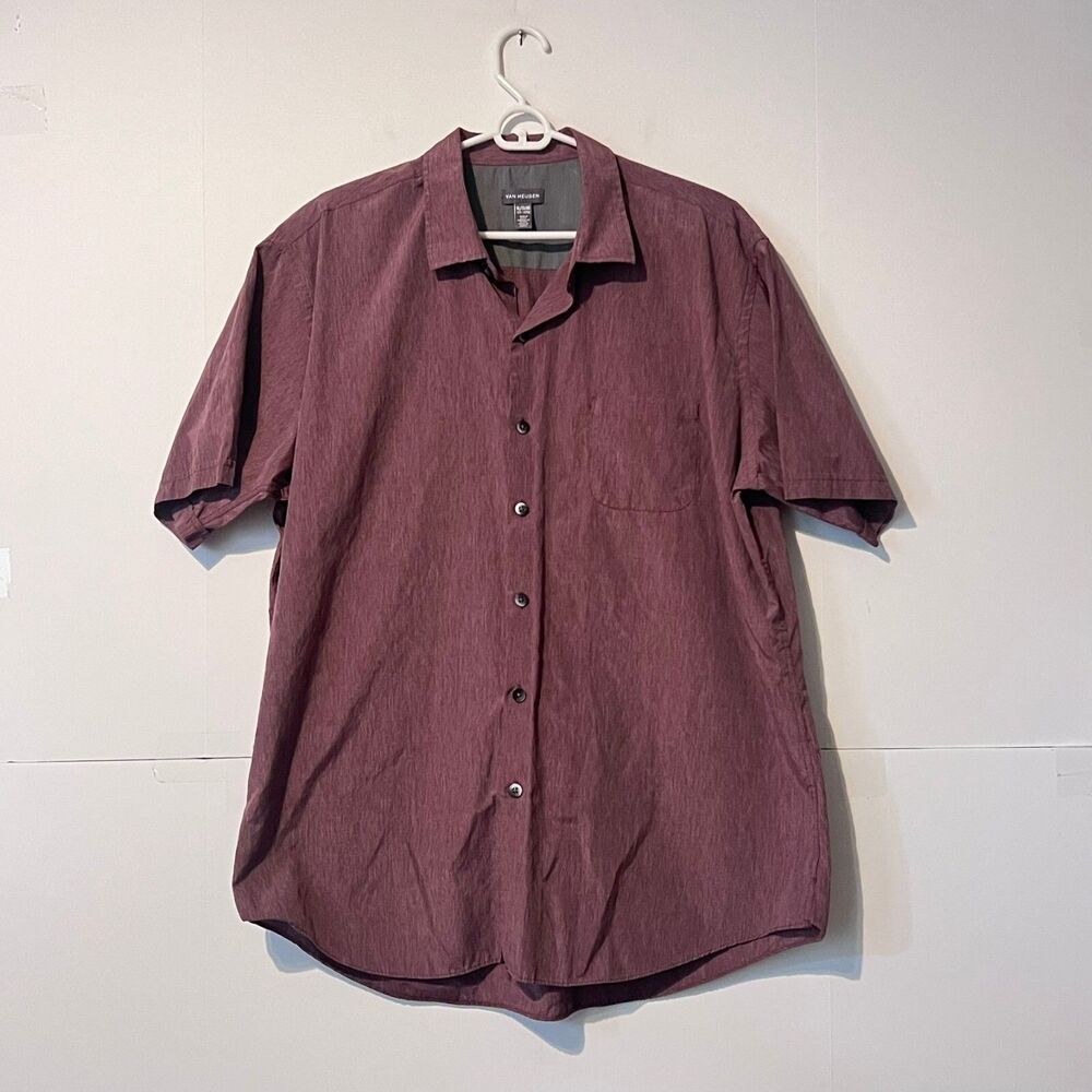Van Heusen Mens Tech Performance Shirt Size XL 17-17.5 Brown Made In Egypt